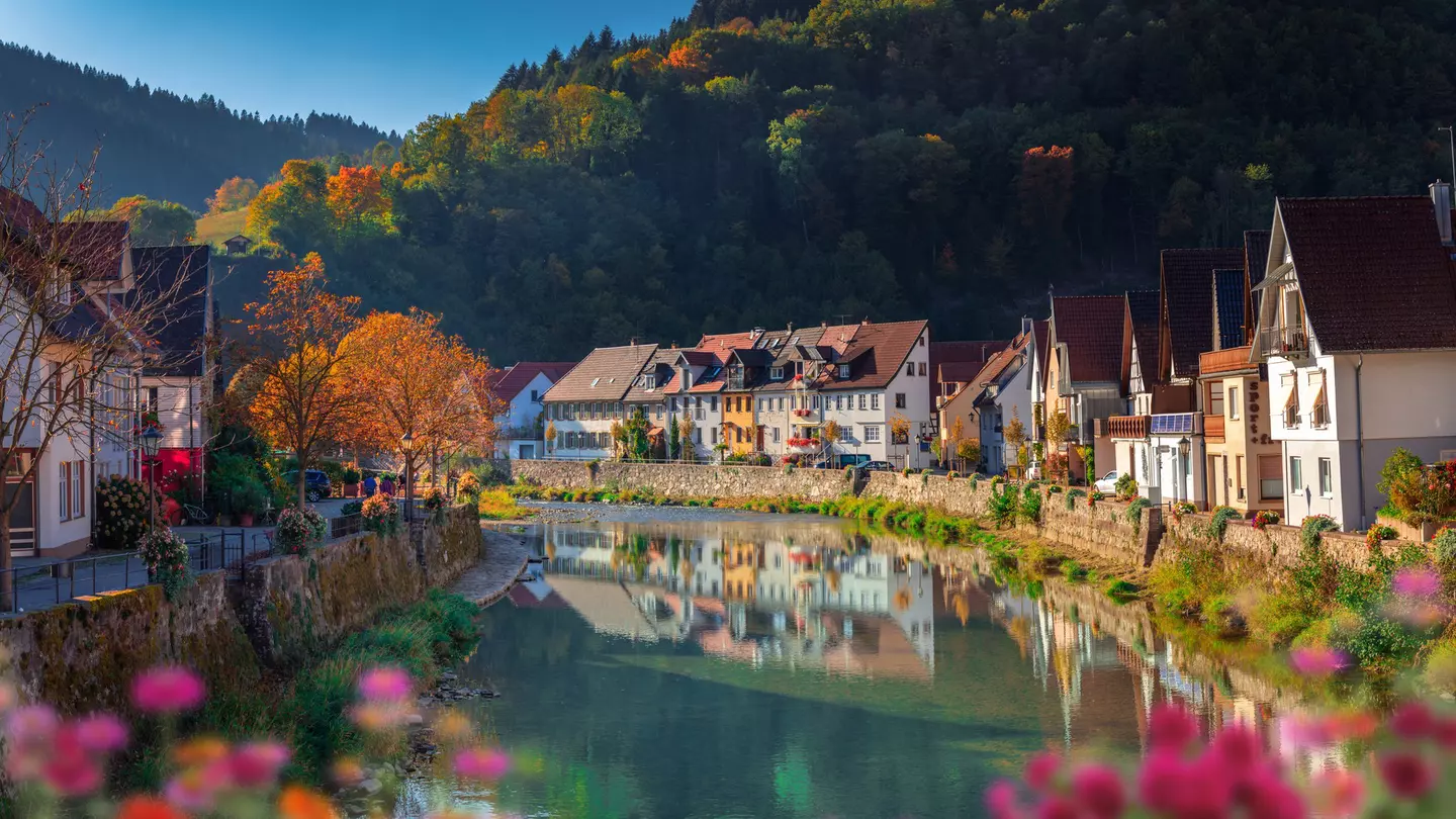 Riverside scenery in the Black Forest town of Baden-Wurttemberg, Germany.