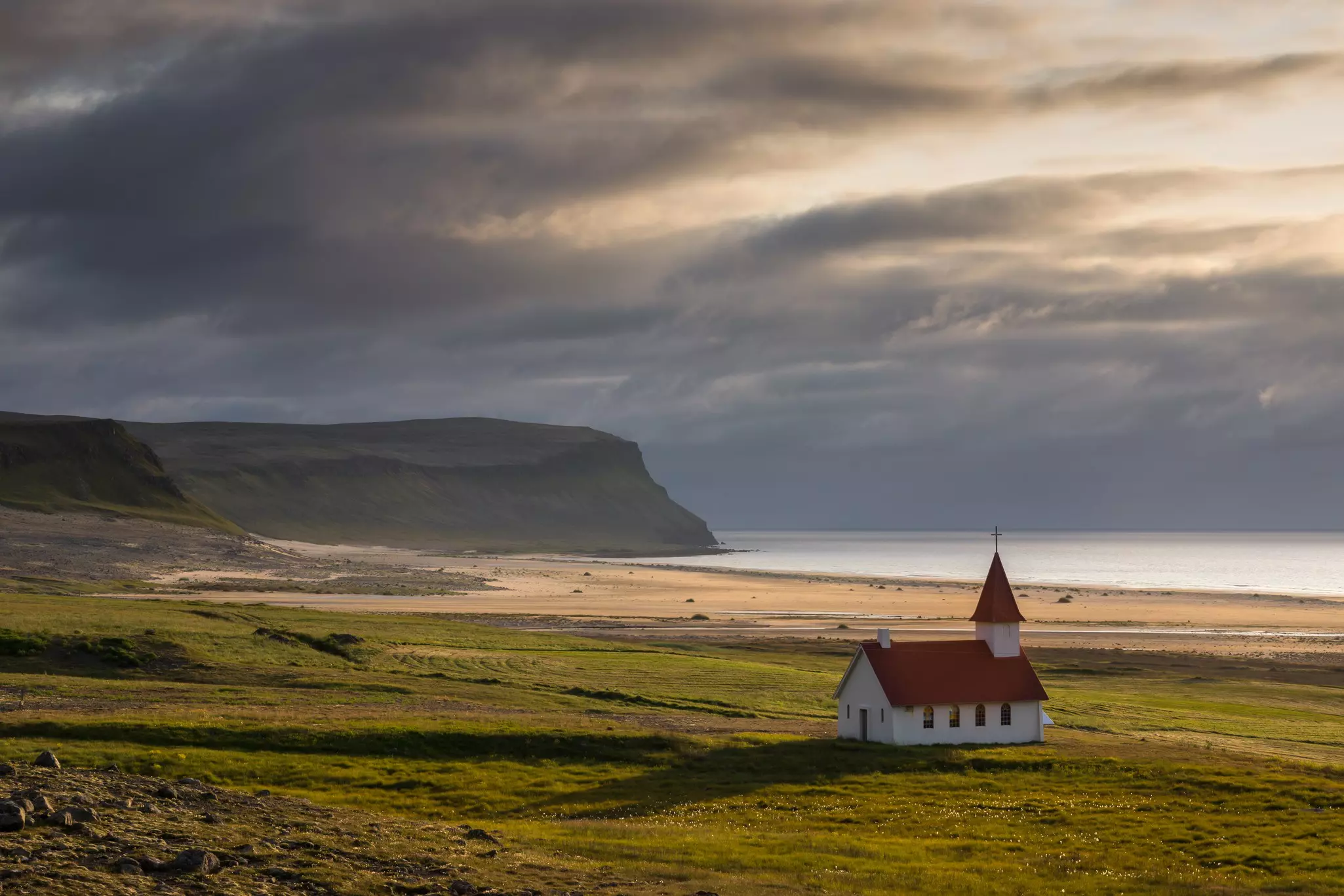 A view over the red beach at Rauðasandur in the Westfjords in Iceland.