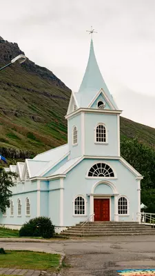 Seyðisfjörður's blue church
