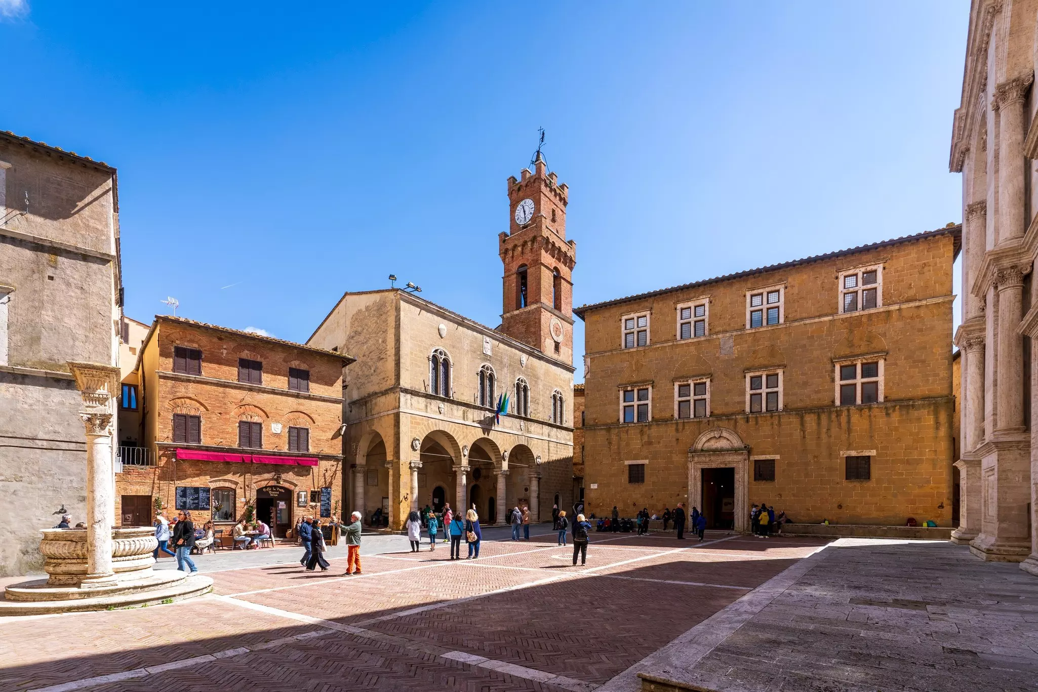 Pienza Town street view in Tuscany of Italy.
