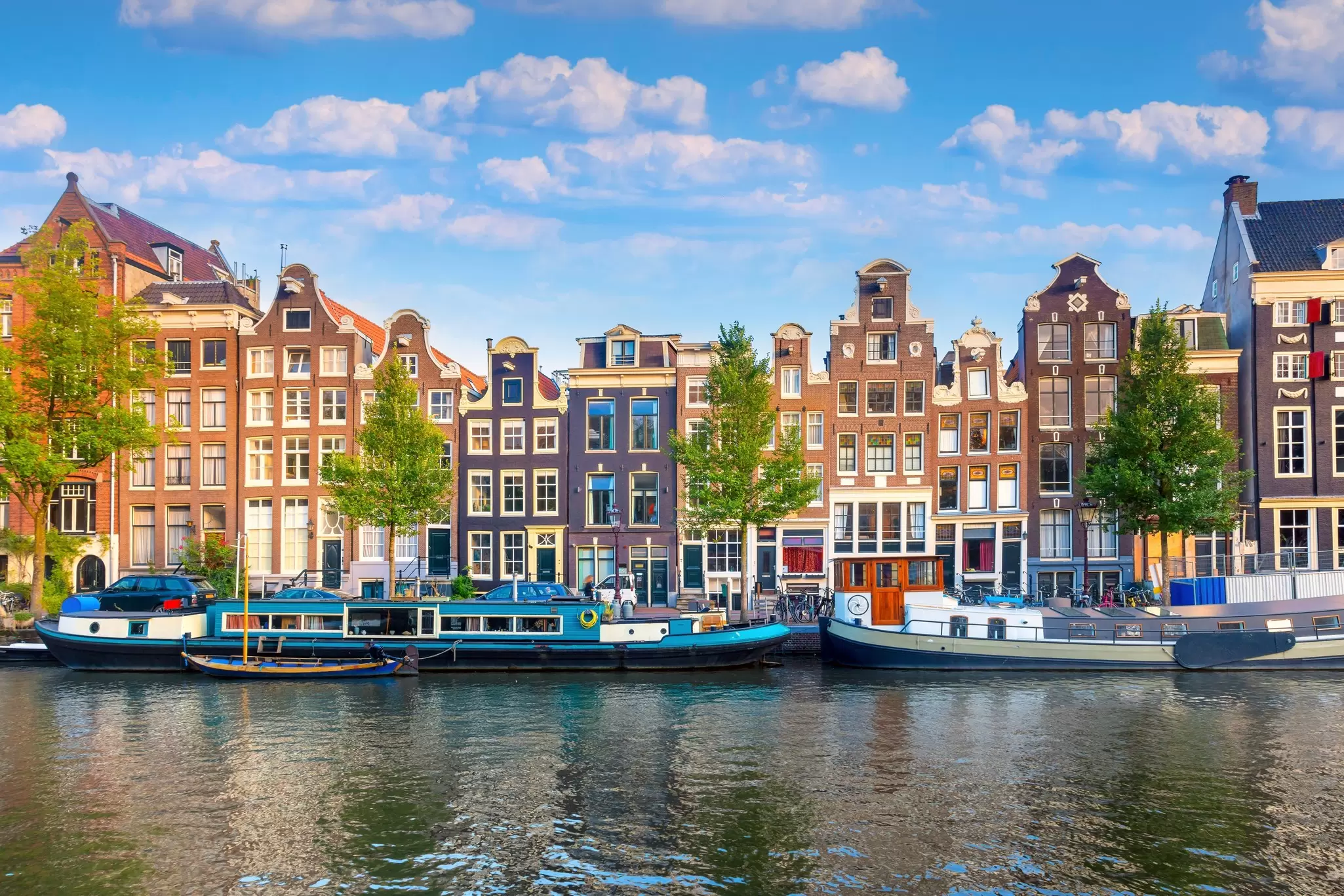 Traditional houses and bridges in Amsterdam. 