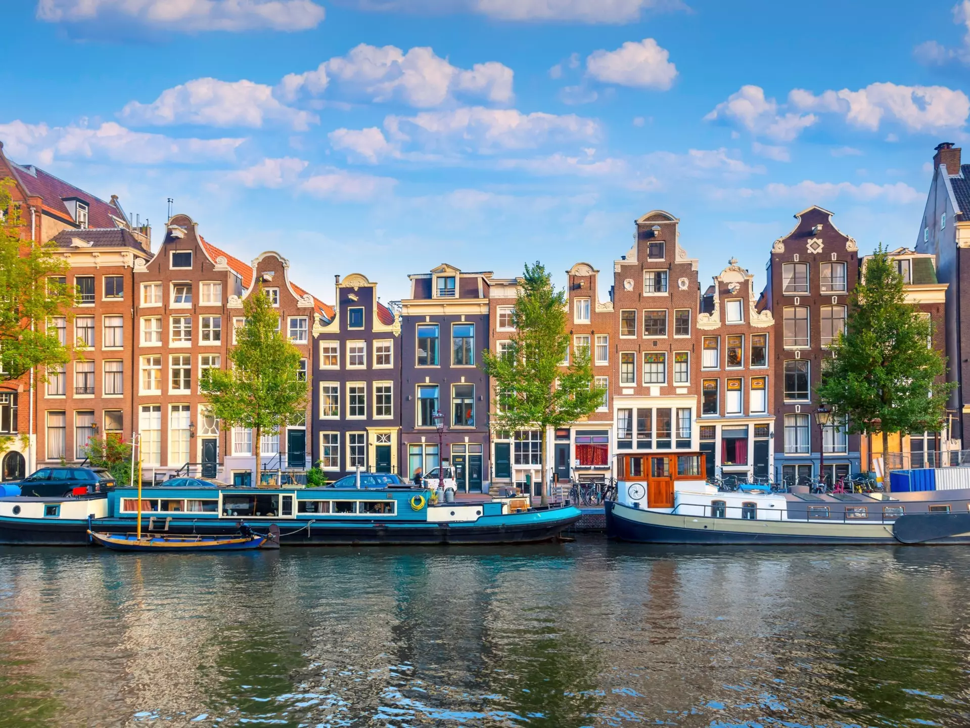 Traditional houses and bridges in Amsterdam. 