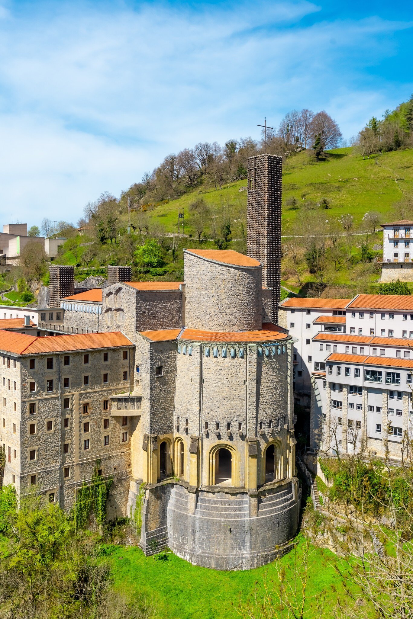 Aerial view of the Santuario de Arantzazu in Spain.