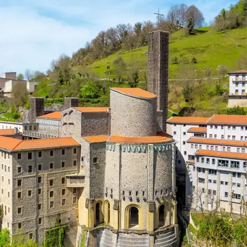 Aerial view of the Santuario de Arantzazu in Spain.