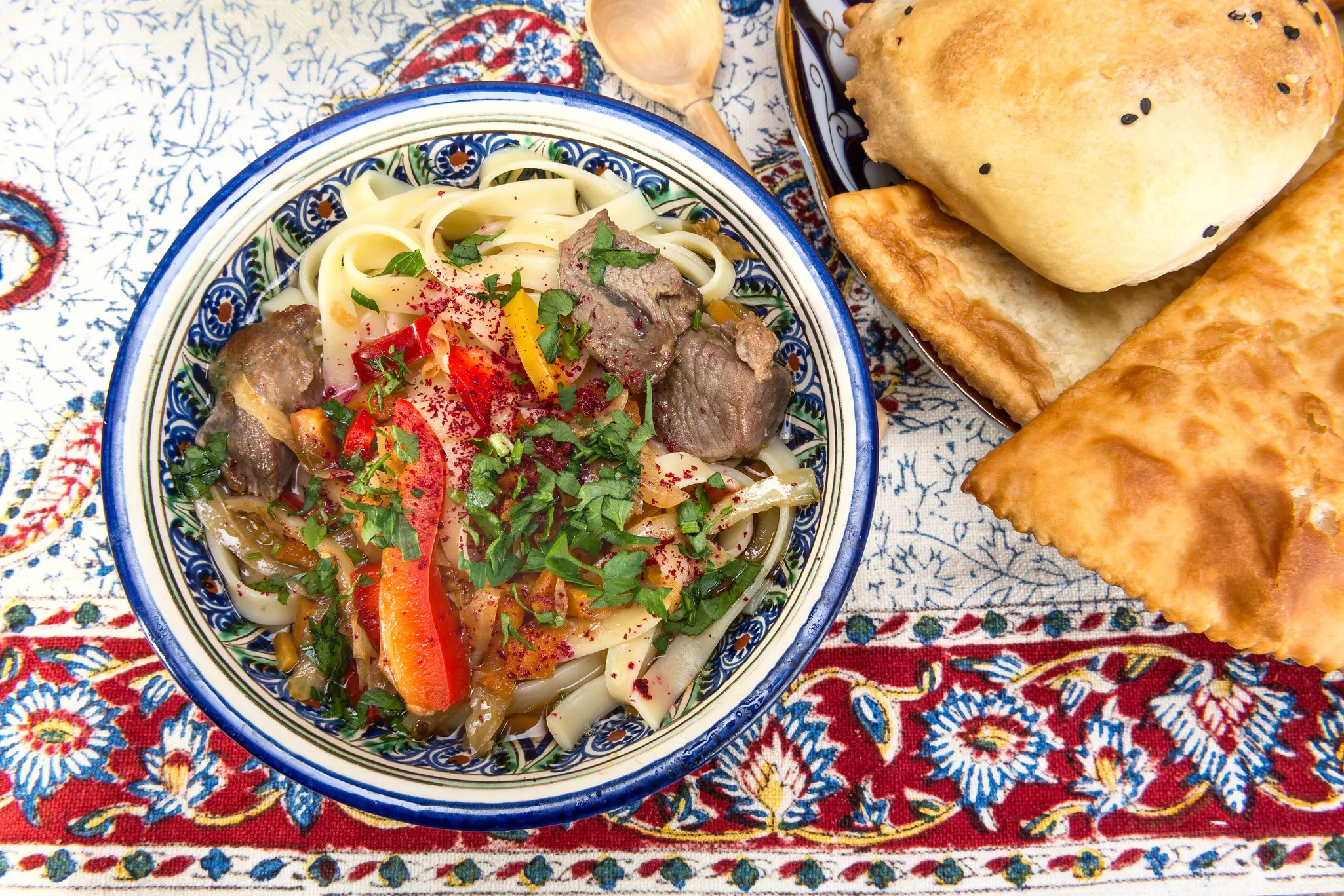 A bowl of noodle soup in Uzbekistan.