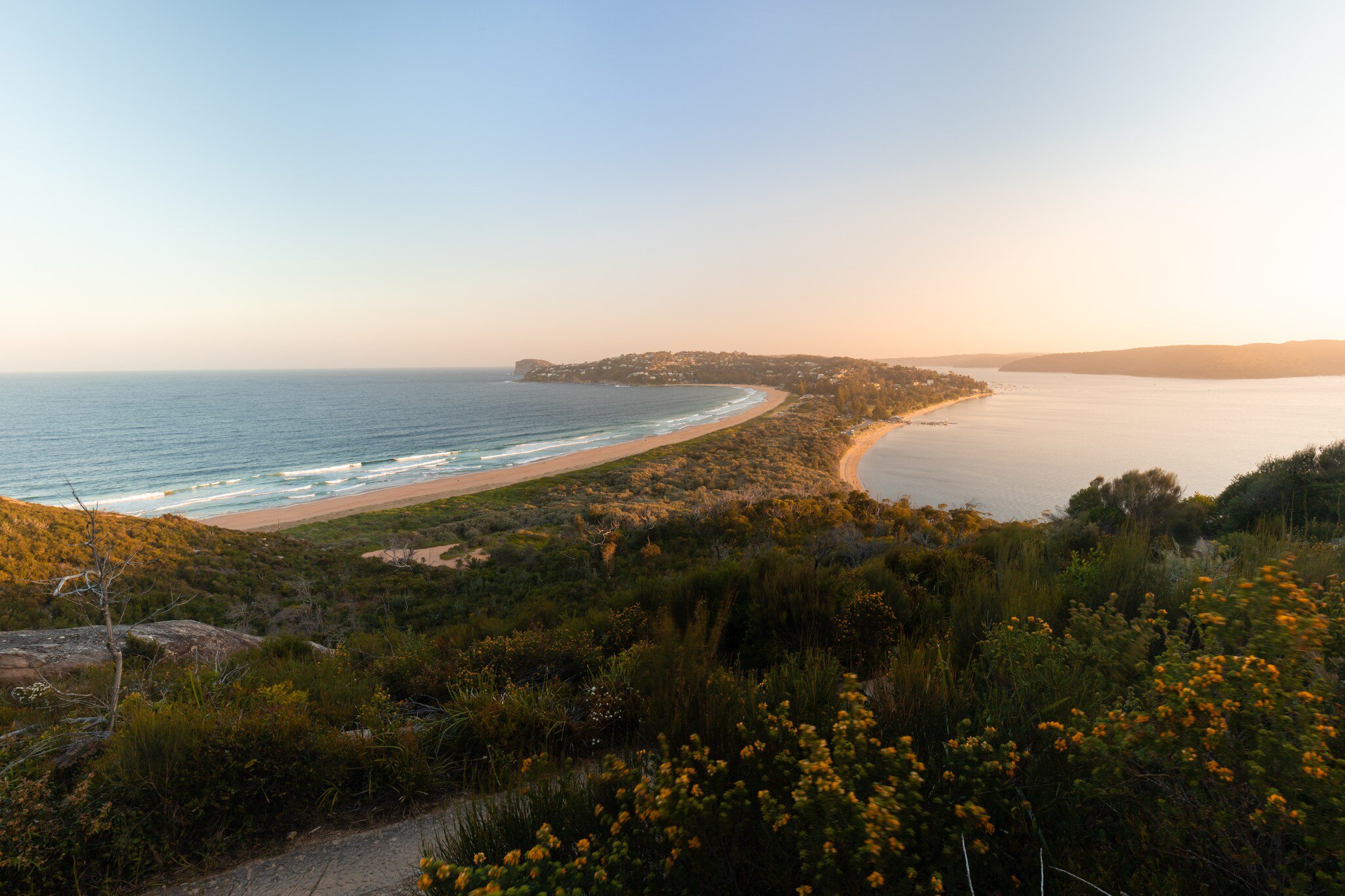 Sunset view of Palm Beach, a popular tourist destination near Sydney, Australia.
