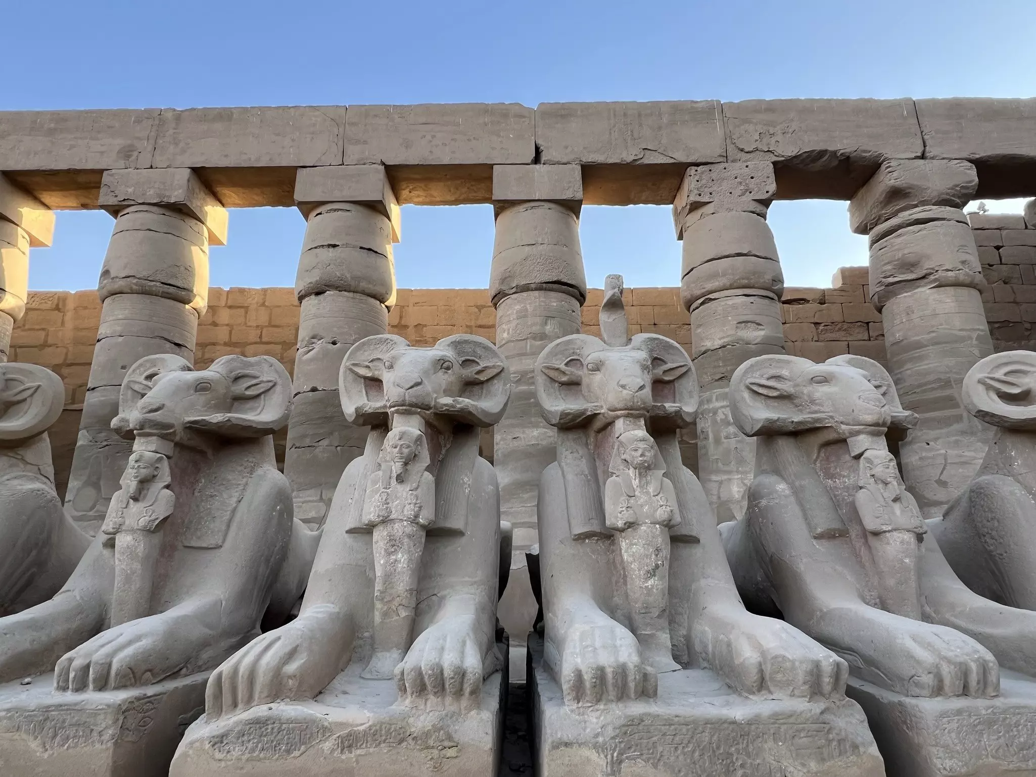 Ram-headed sphinx statues at the Karnak Temple Complex in Luxor