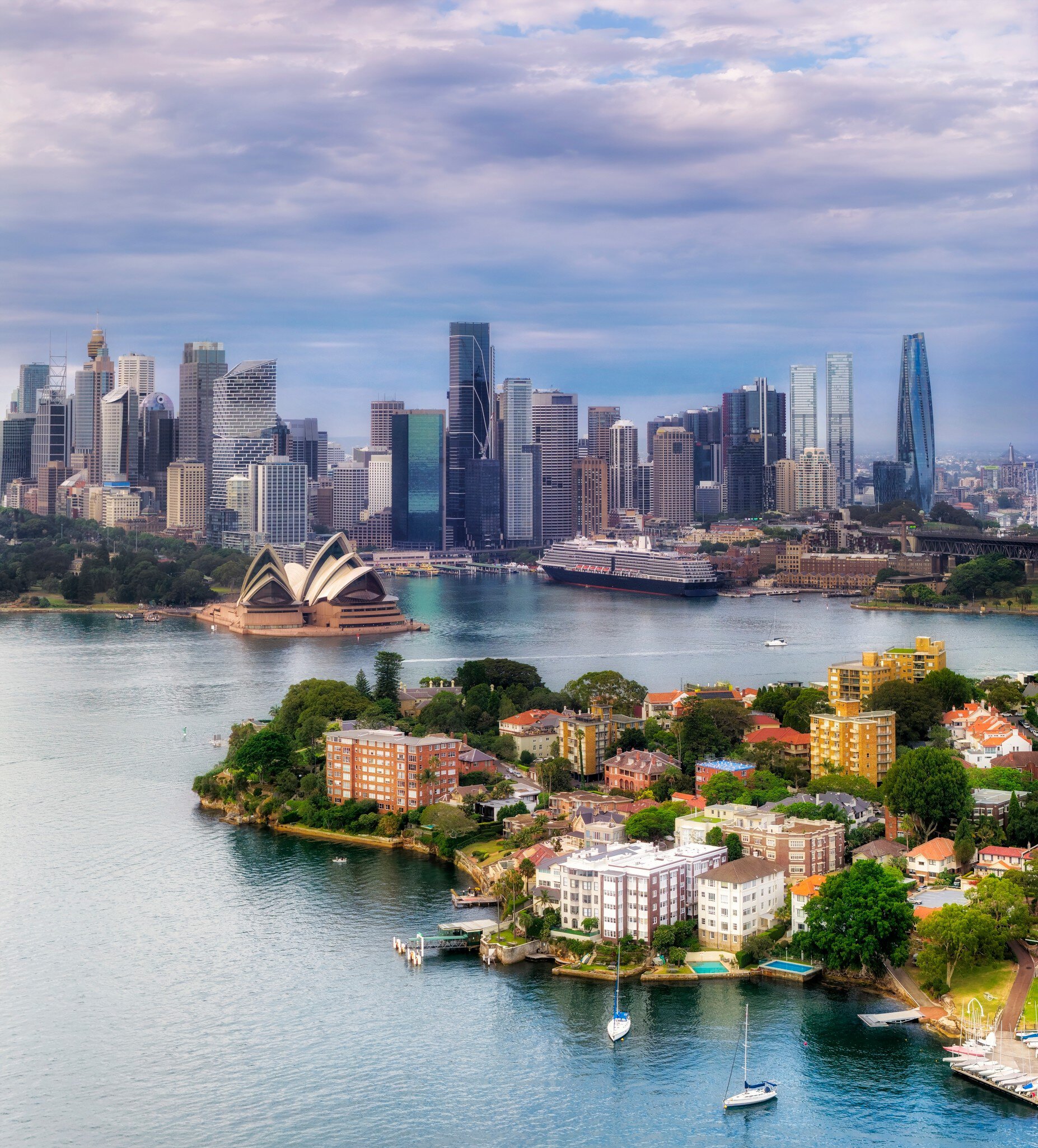 Kirribilli residential lower north shore suburb on Sydney harbour in view of Sydney city CBD waterfront landmarks aerial vertical scene., License Type: media, Download Time: 2026-05-11T18:08:08.000Z, User: LP_NZhan, Editorial: false, purchase_order: 65050 - Digital Destinations and Articles, job: App Content, client: Lonely Planet App, other: Nadine Zhan