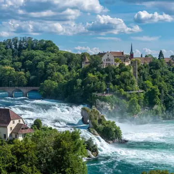 Rhine Falls with Laufen Castle in Neuhausen am Rheinfall. Canton Schaffhausen in Switzerland; Shutterstock ID 1914711808;
