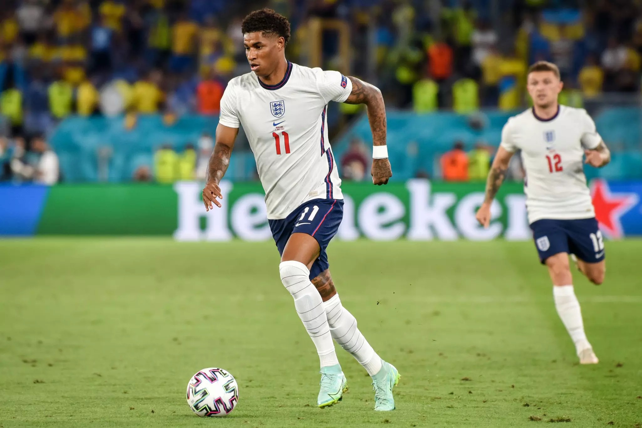 Marcus Rashford in action for the national team of the England.