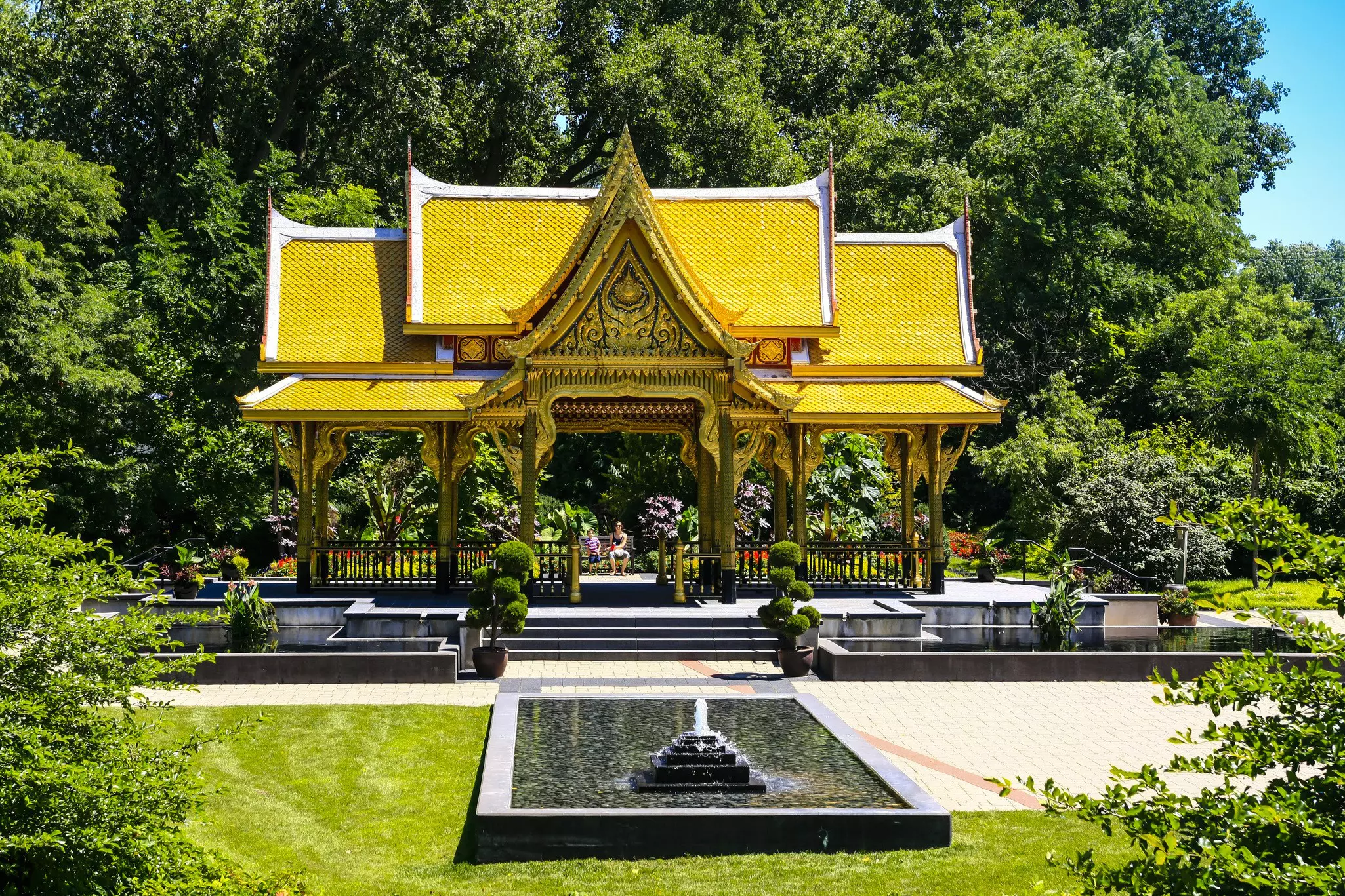 The golden Thai Pavillion at Olbrich Botanical Gardens in Madison Wisconsin