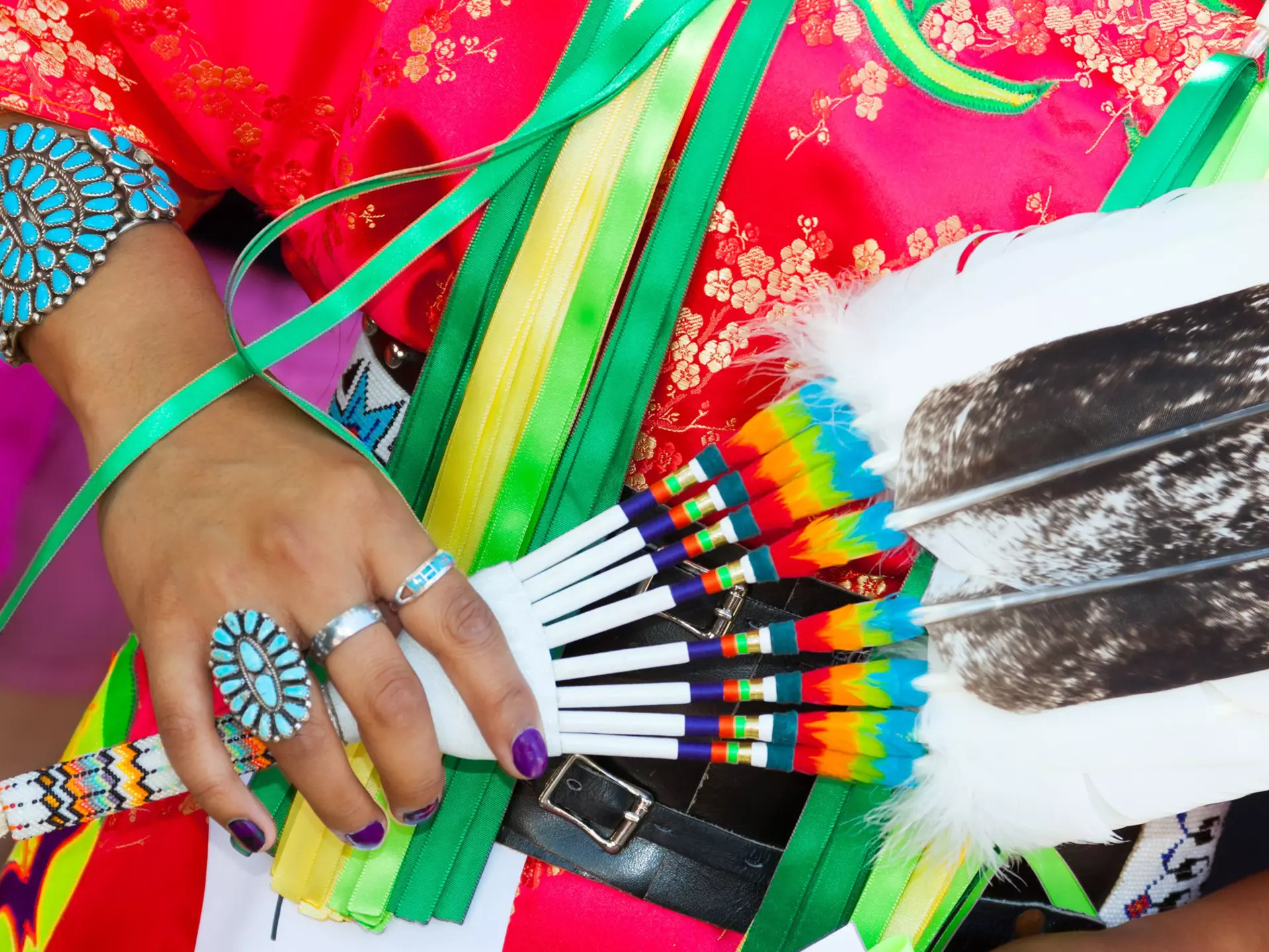 Woman's hand with Native American jewellery at the Santa Fe Indian Market Fashion show