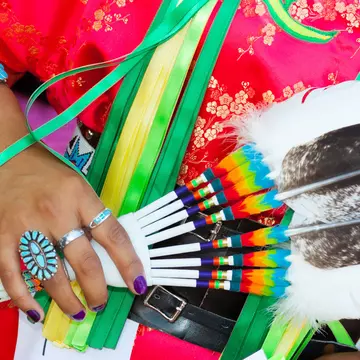 Woman's hand with Native American jewellery at the Santa Fe Indian Market Fashion show