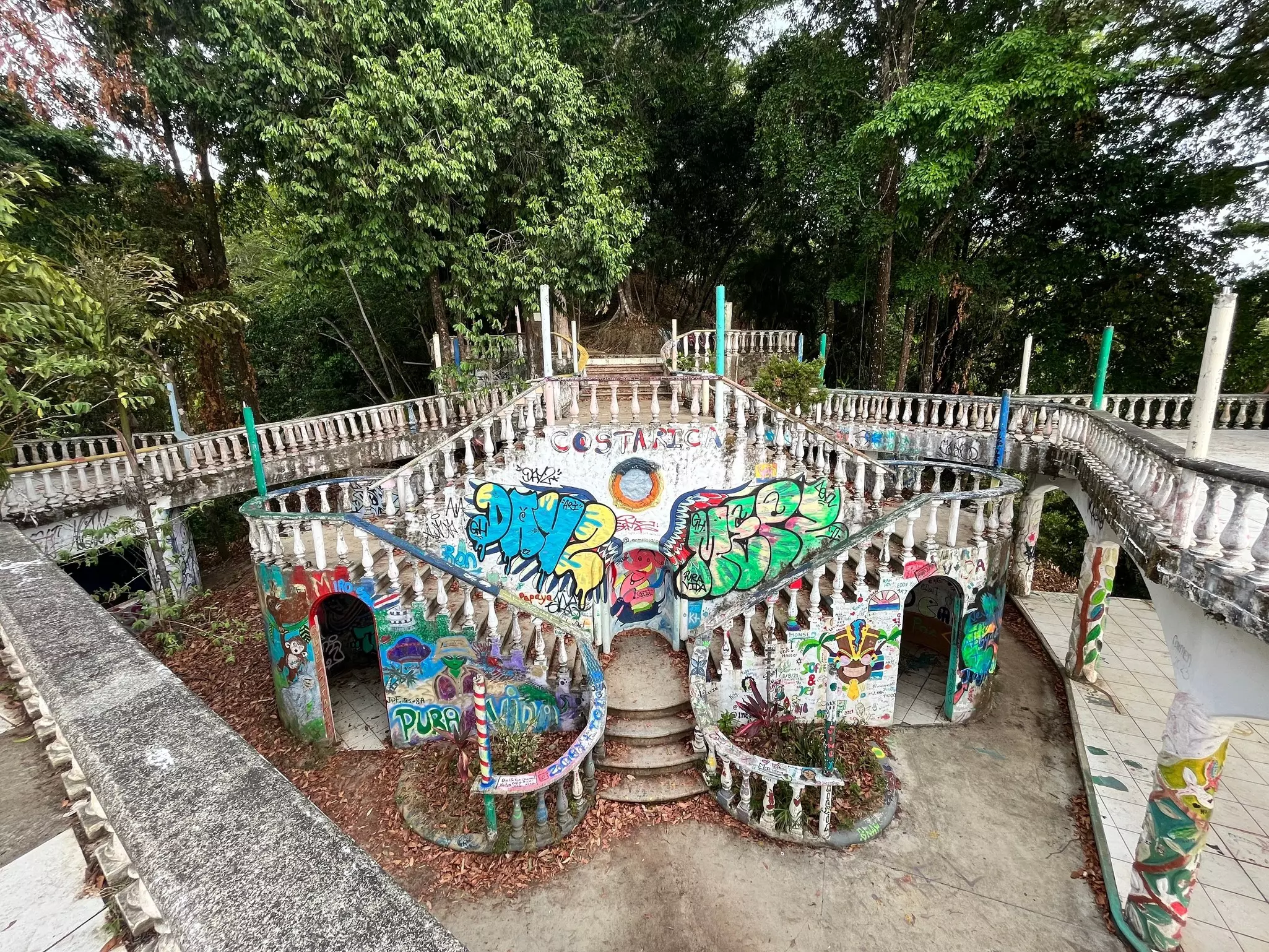 Graffiti-covered steps at the El Miro ruins near Jacó, Costa Rica.