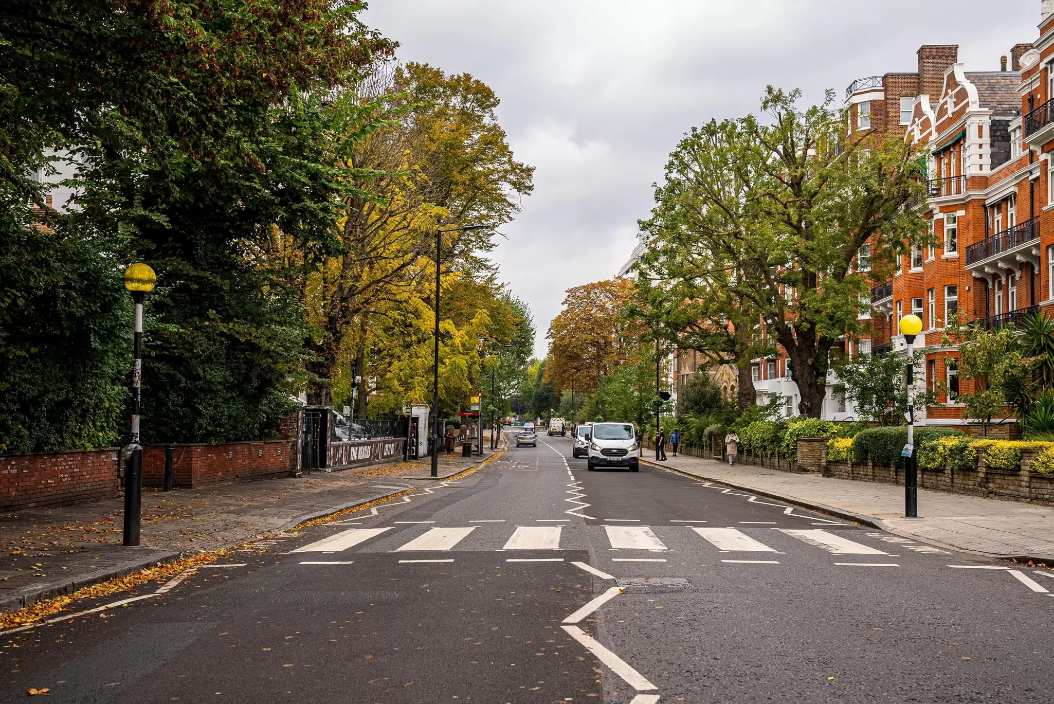 The famous scenery of the zebra crossing at Abbey Road featured on the cover of the Beatles' album in London, UK.