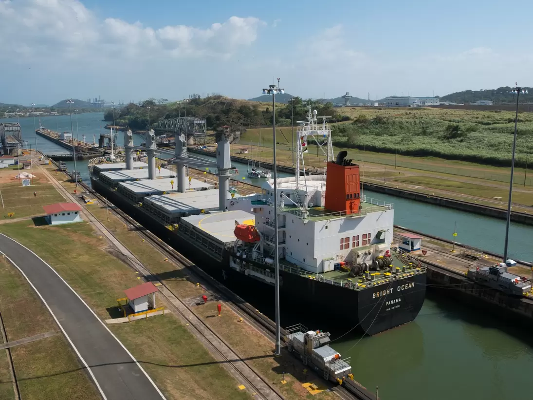 Large ship at a canal crossing