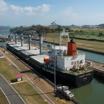 Large ship at a canal crossing