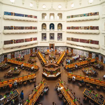 The La Trobe Reading Room, aka the dome, of state library of victoria located in Melbourne, Australia. It was designed to hold over a million books and up to 600 readers. 