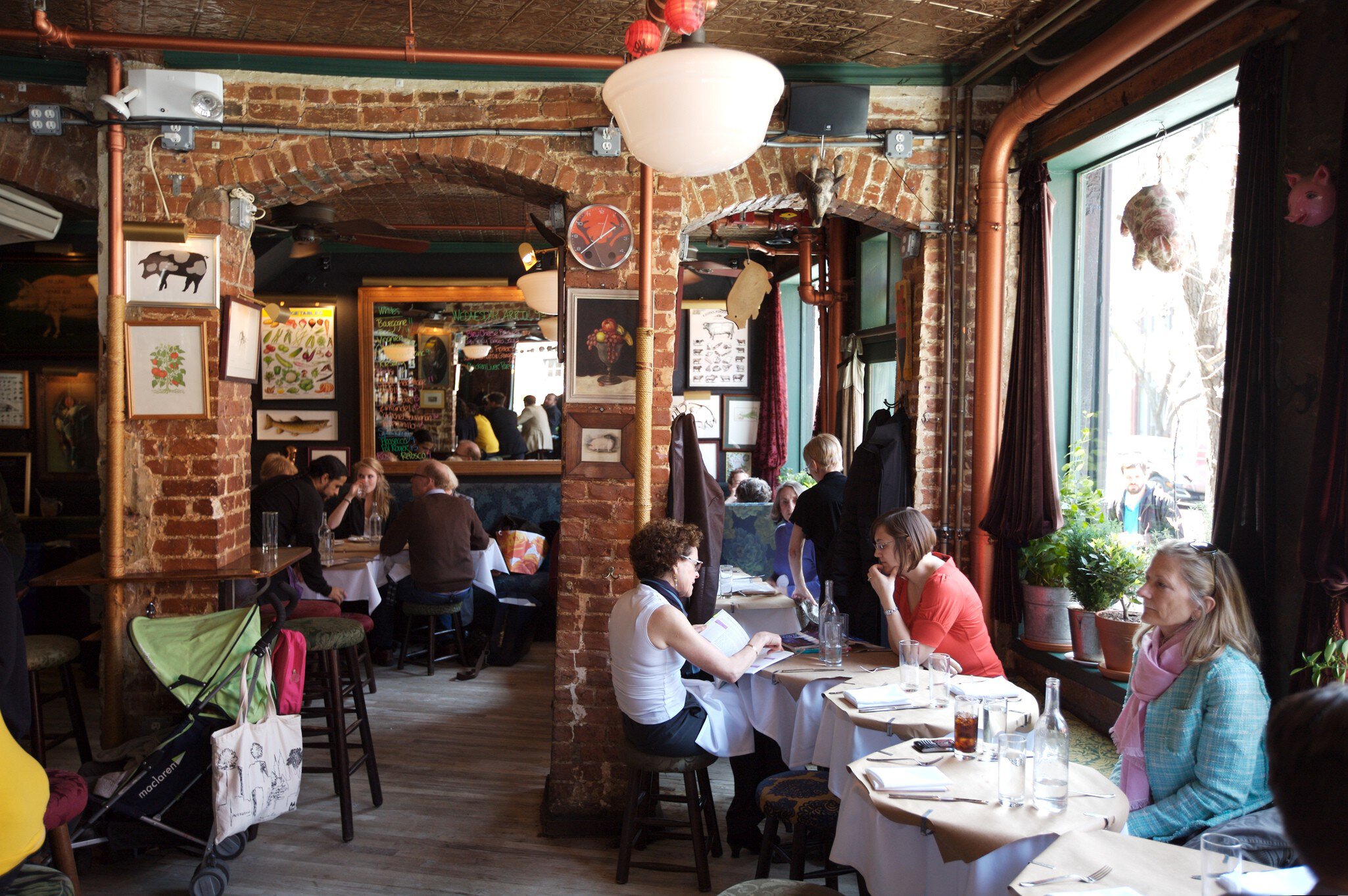 Dining at The Spotted Pig restaurant, West Village.