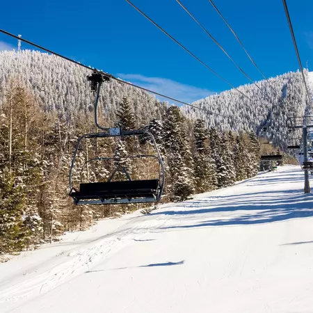 View of the ski slopes in the mountains of Angel Fire, New Mexico