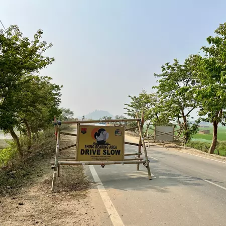 A road sign indicating to drivers that there are rhinos in the area.