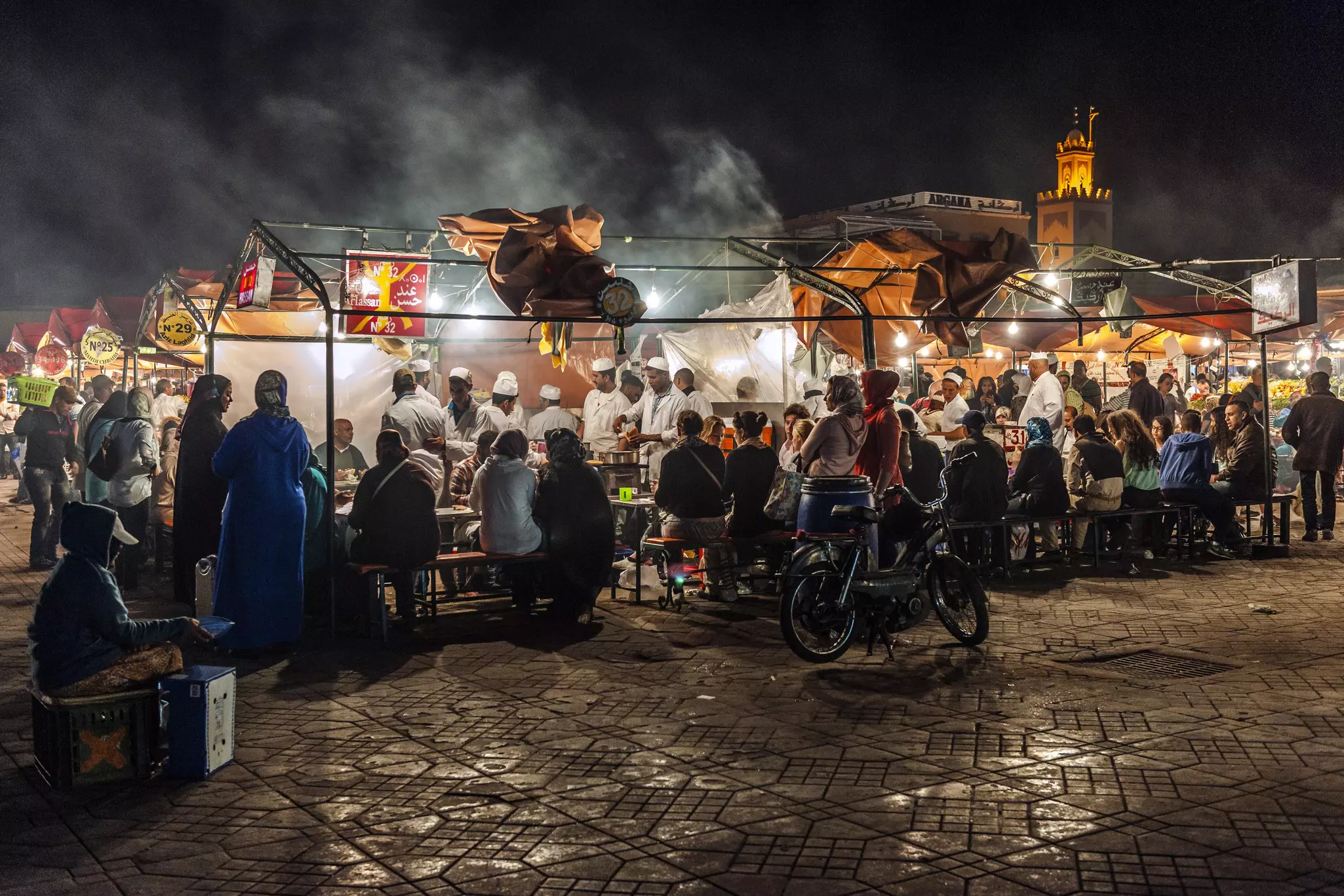 Marrakech, Djemma el fna square the famous place many traditional food sellers are cooking every night for the tourists and Moroccan people.