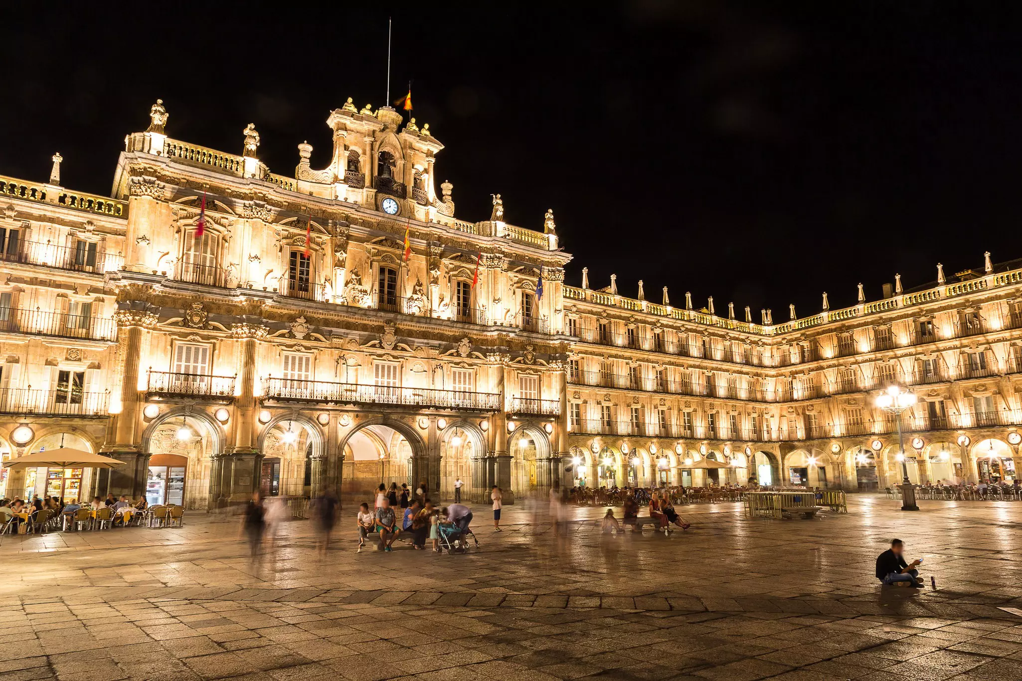 Plaza Mayor, the main square in Salamanca, on a summer night.