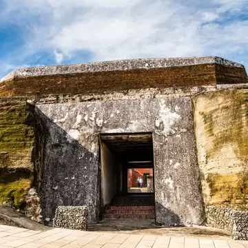 Thick stone entryway at Cihou Fort in Kaohsiung, Taiwan.