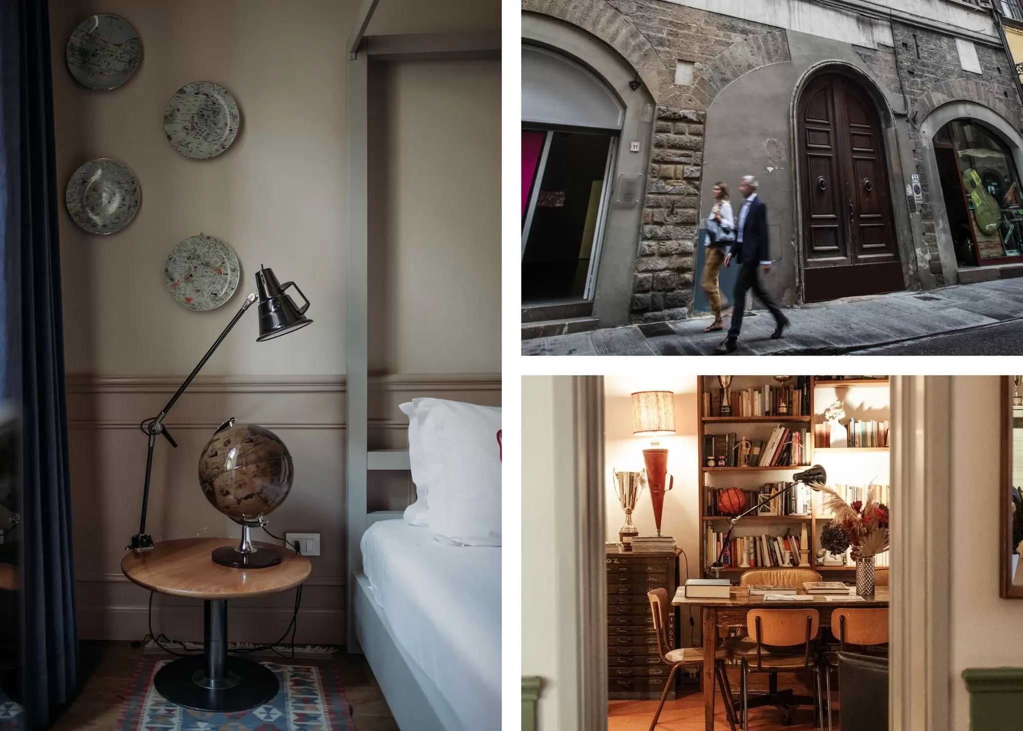 Collage

Left: An elegant room at SoprArno. Top right: SoprArno's front entrance. Bottom right: A place to work and hang out. SoprArno (3)

To be used in "Where to stay in Florence"
Credit: SoprArno