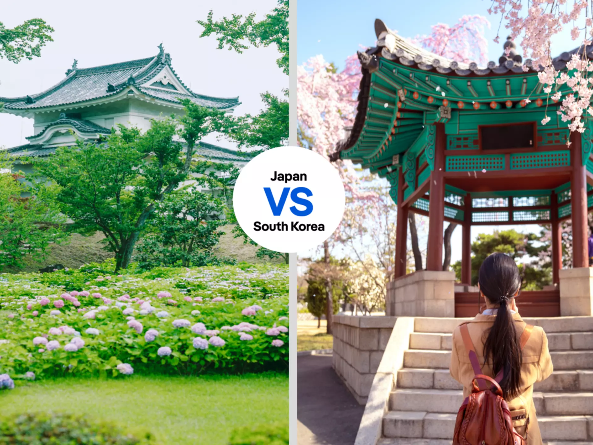 Nijō-jō in Kyoto, Japan (left: Rintaro Kanemoto for Lonely Planet) and cherry blossoms in Seoul, South Korea (right:   anek.soowannaphoom/Shutterstock)