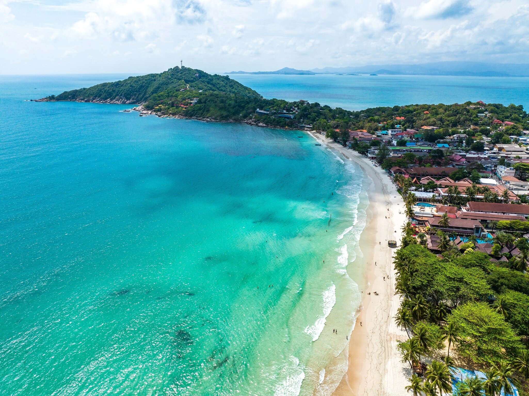 Aerial view of Haad Rin beach or Hat Rin in Ko Pha-Ngan, Thailand.