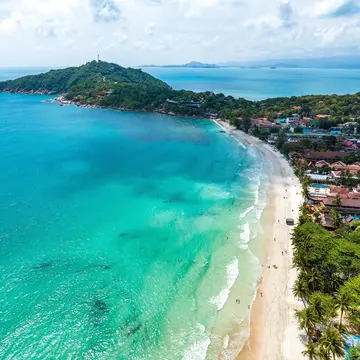Aerial view of Haad Rin beach or Hat Rin in Ko Pha-Ngan, Thailand.