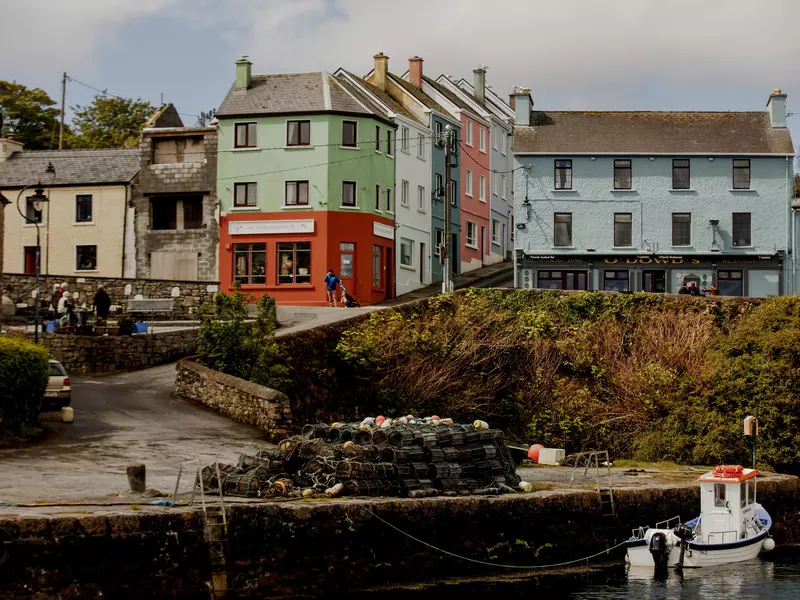 A fishing village with brightly colored buildings