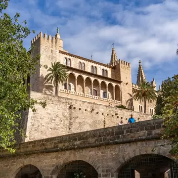 The Royal Palace of La Almudaina as seen from the street in Palma, Mallorca island, Spain.