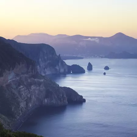 Views looking out towards Vulcano island from west coast of Lipari.