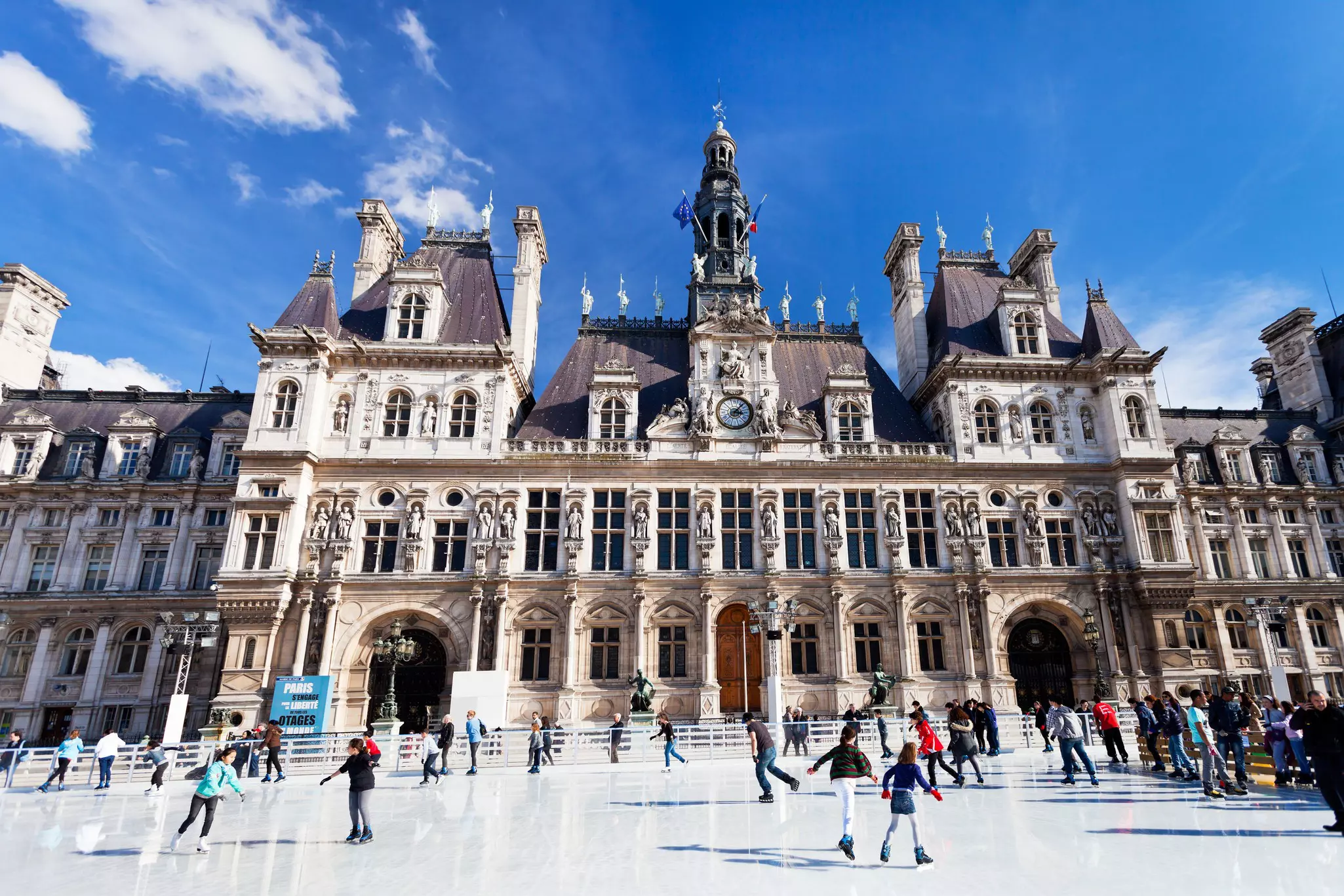 Winter ice-skating at the Hotel de Ville in Paris