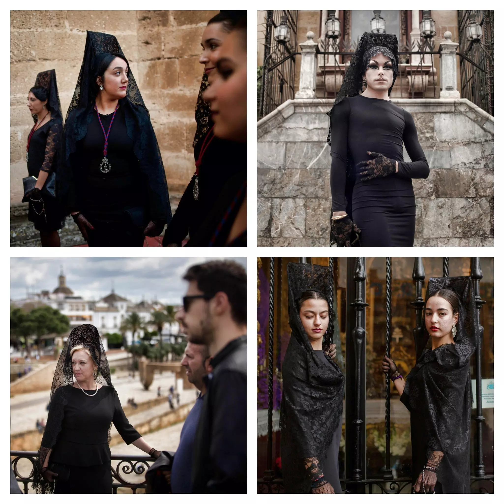 People wearing the traditional 'mantilla' are photographed during Semana Santa © Getty Images