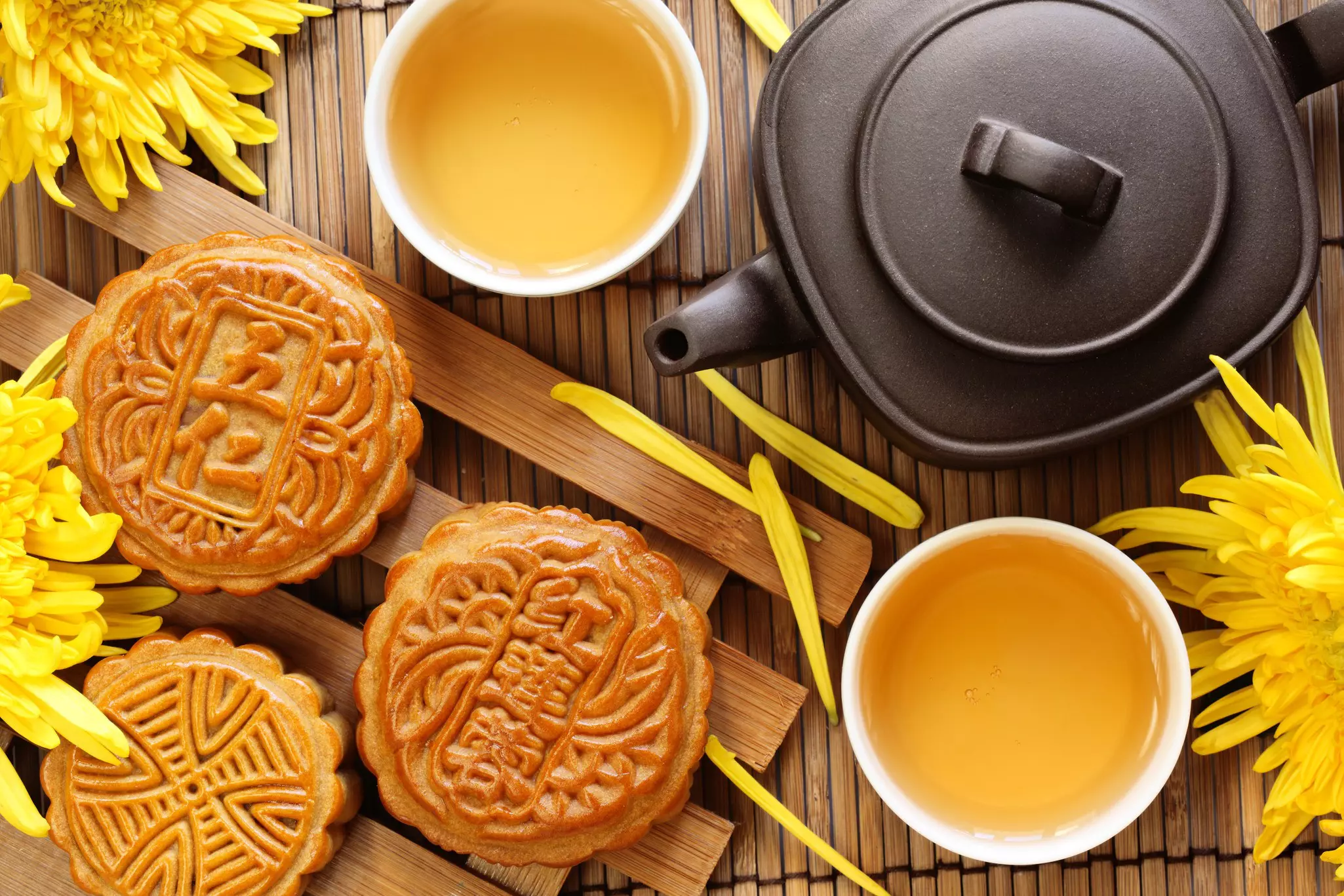 Mooncake and tea for the Chinese Mid-Autumn Festival.