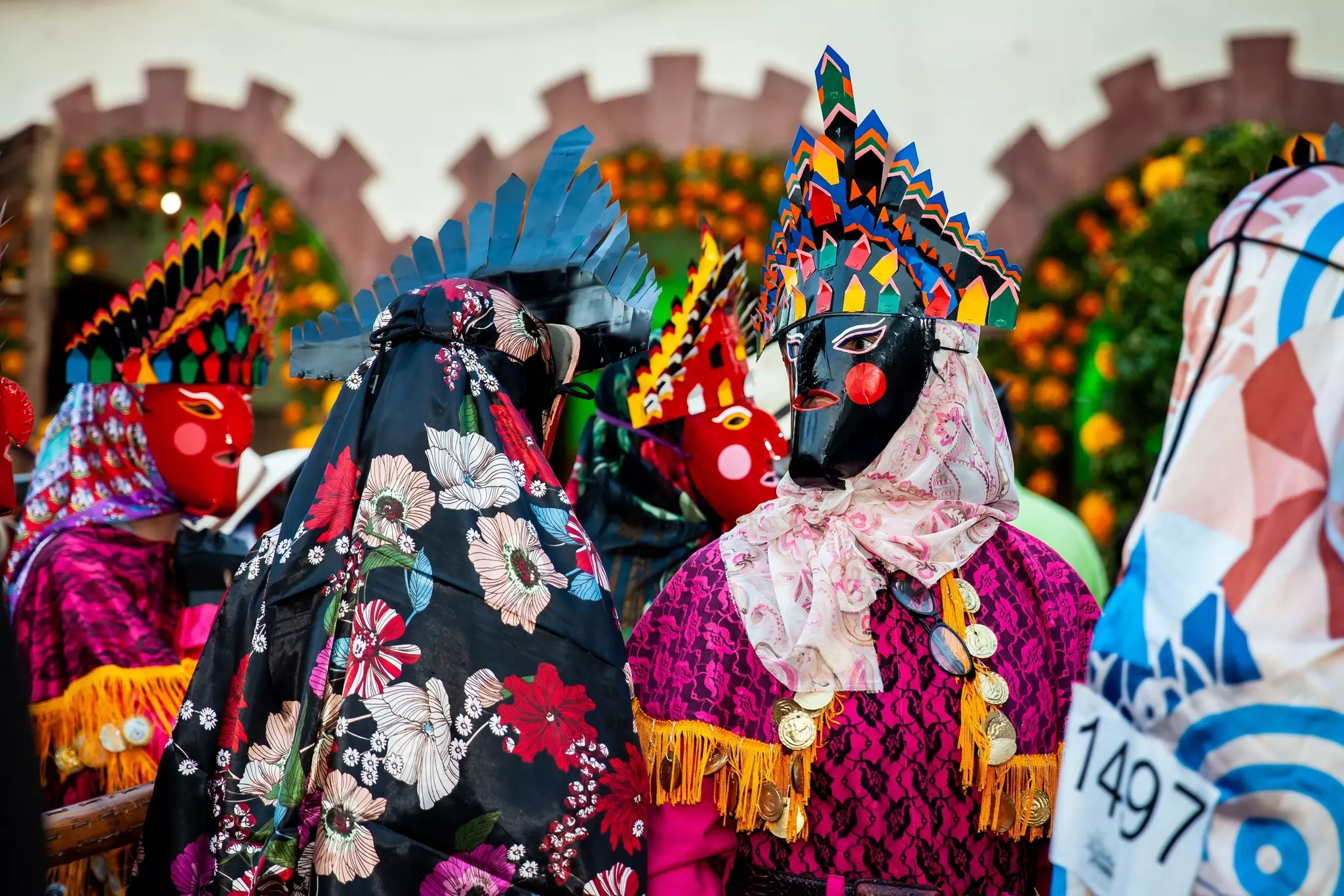 People in traditional costumes gather for the Xantolo near San Luis Potosi, Mexico. 