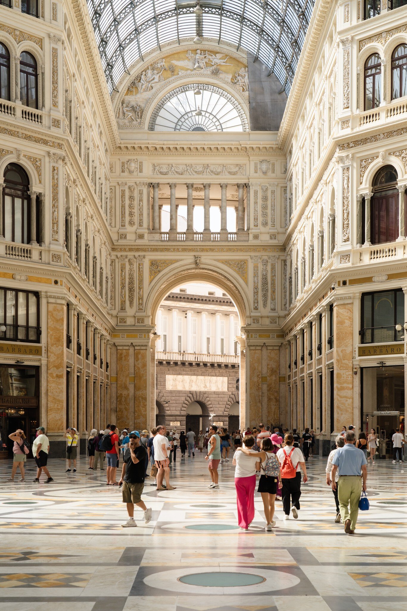 Interior view of the Galleria Umberto I, a historic public shopping gallery in Naples, Italy.