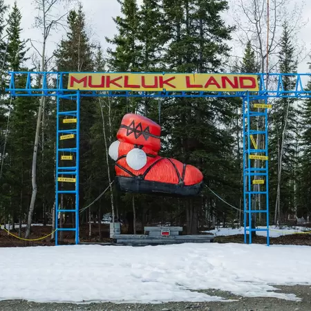 The front of Mukluk Land, a small theme park in Tok, Alaska