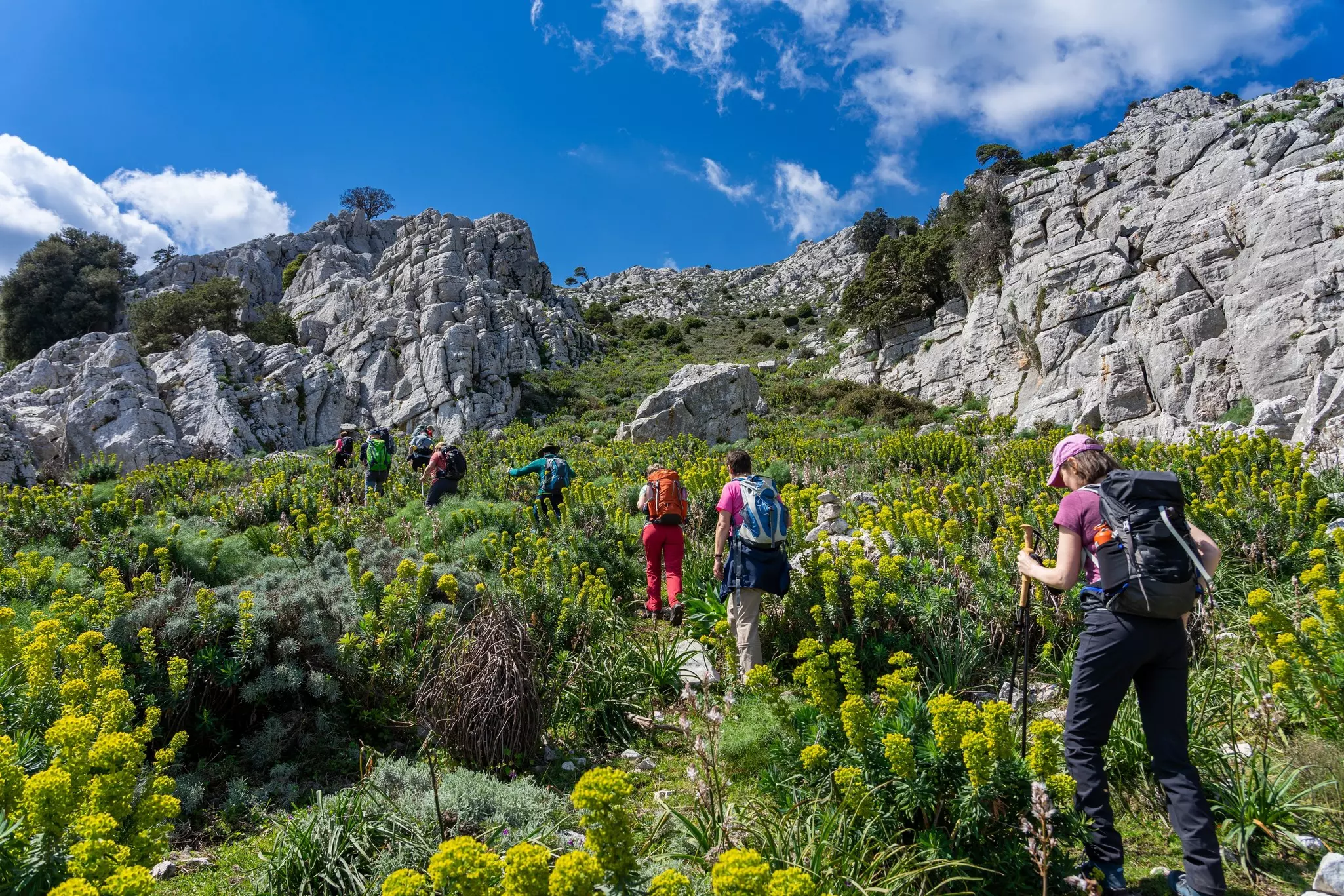 Hiking in the karst Supramonte mountains, Monte Albo, Punta Cupeti.