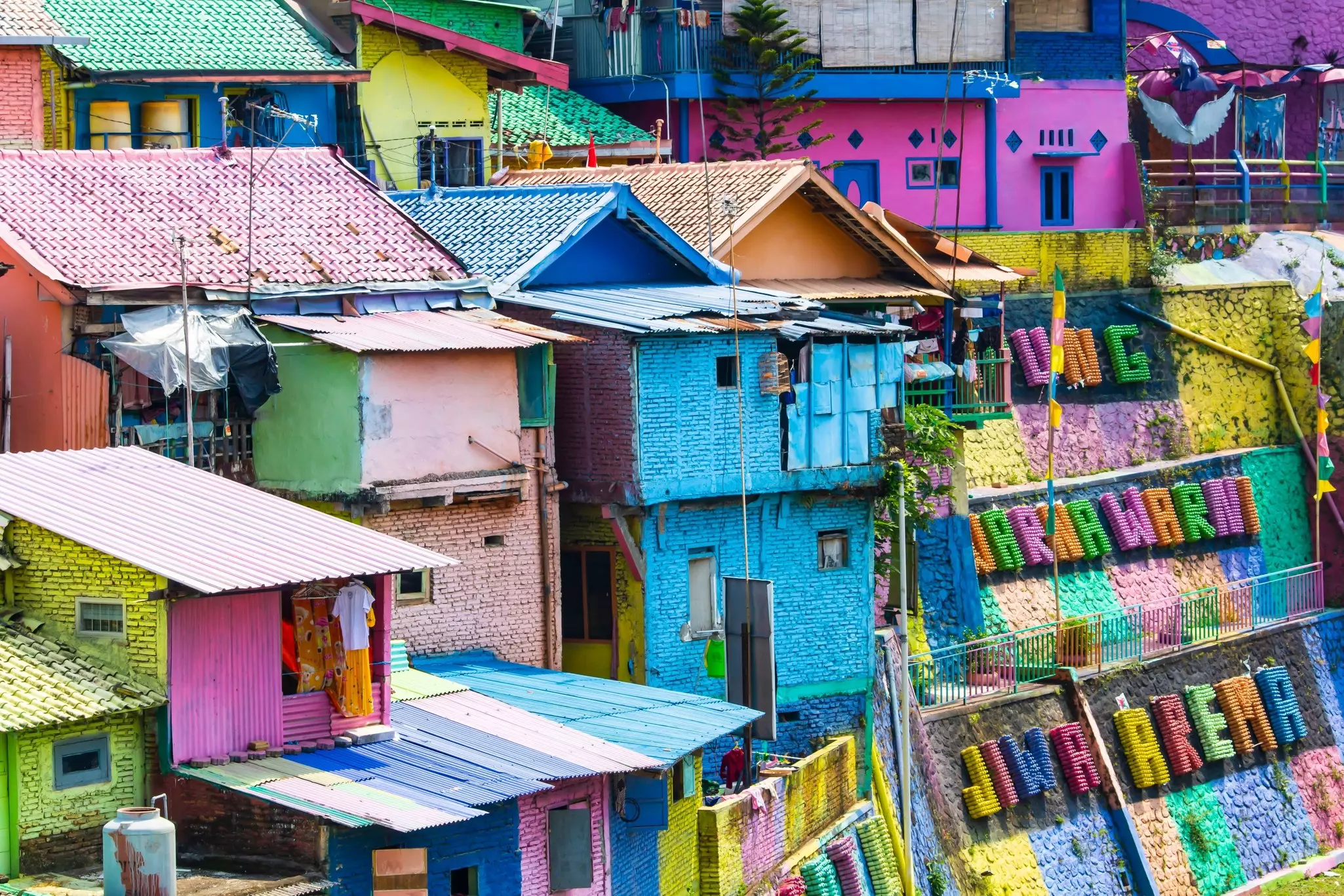Colorful houses at Kampung Warna Warni, Malang, Java, Indonesia.