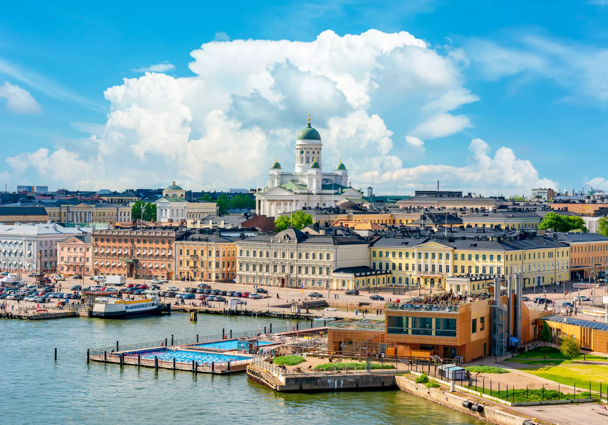 The Helsinki cityscape from the harbor.