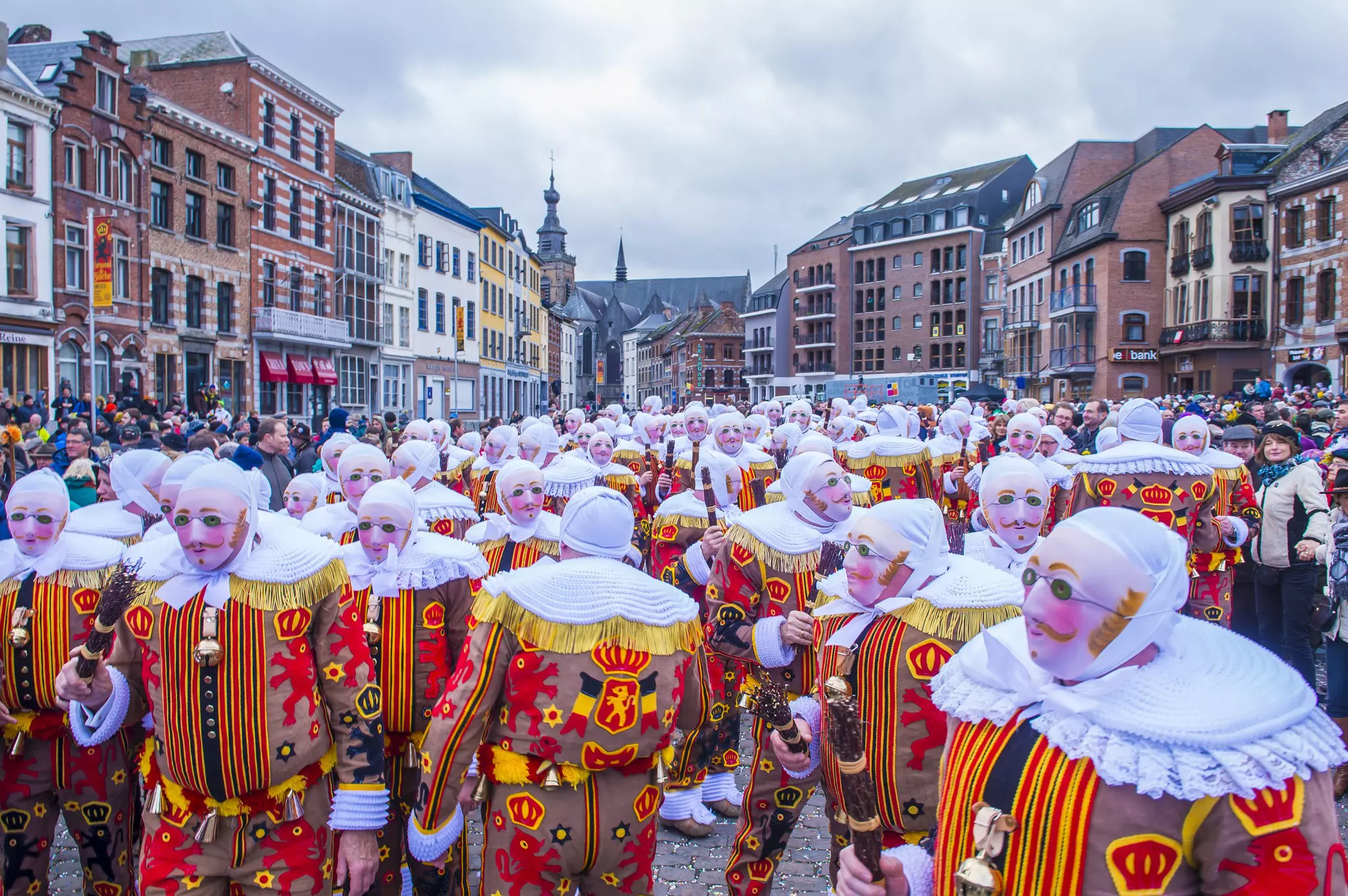 Participants in the Binche Carnival in Binche, Belgium.