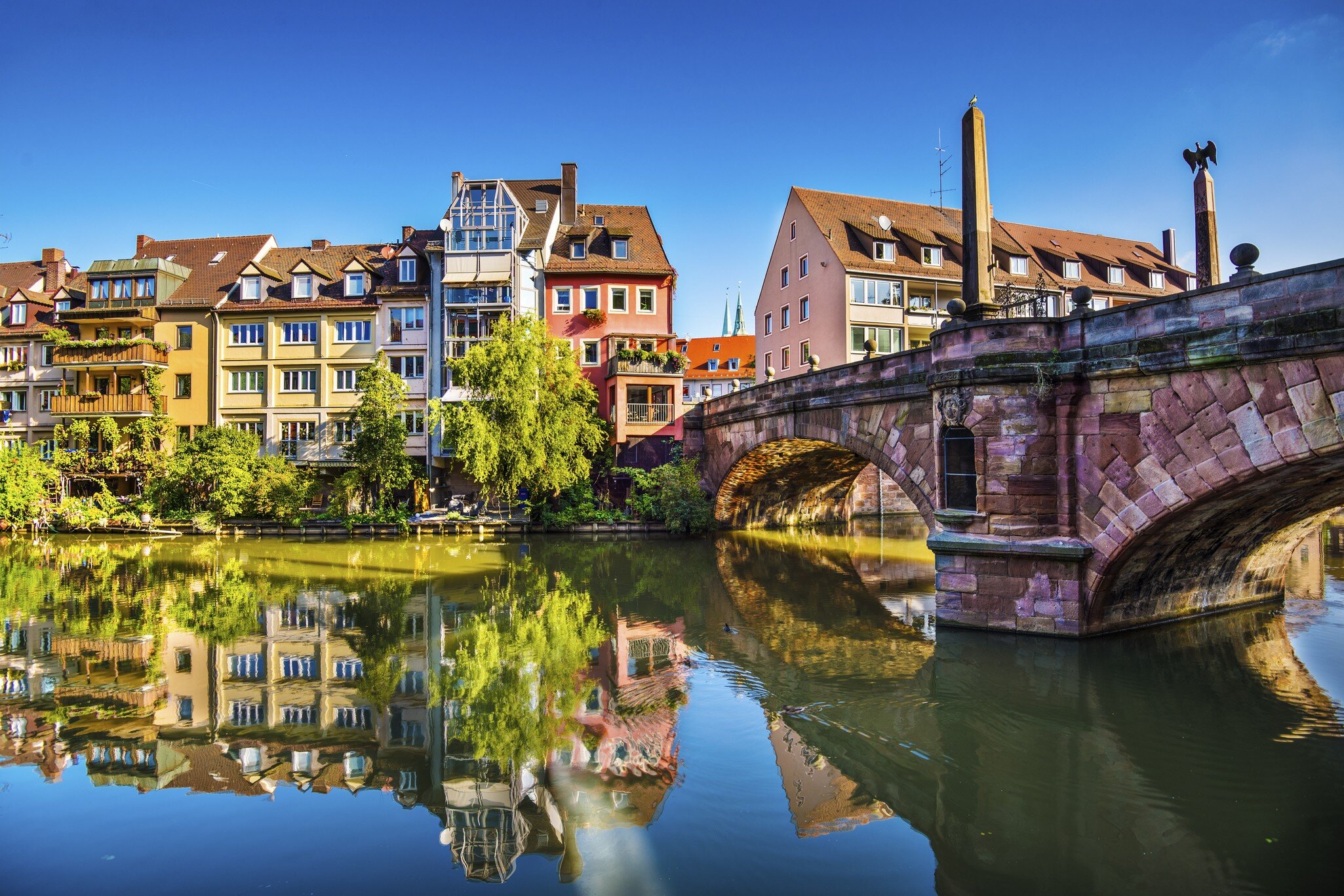 A canal and reflection in Nuremberg, Germany.