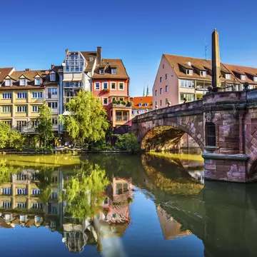 A canal and reflection in Nuremberg, Germany.