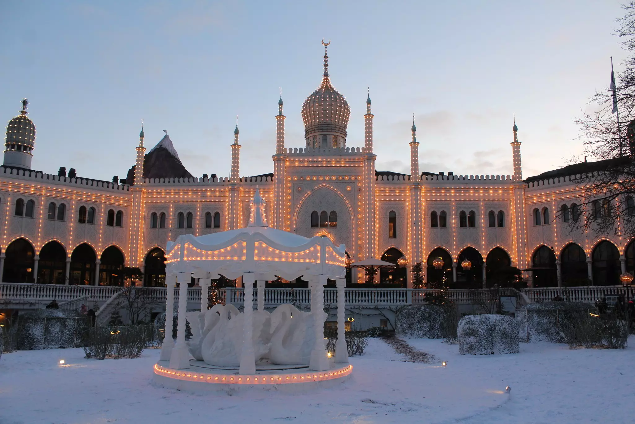Tivoli Gardens illuminated for the Christmas Market, Copenhagen, Denmark.