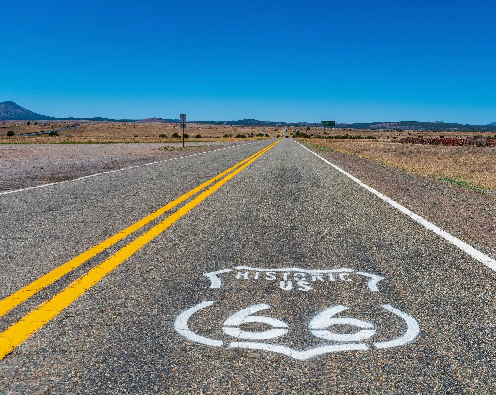 Route 66 painted onto the road in Crookton Arizona.
