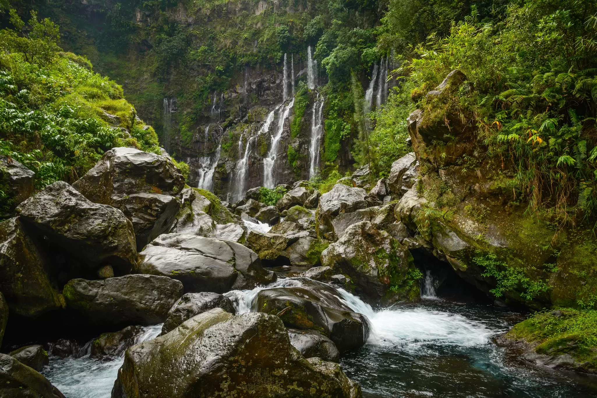 The Grand Galet Waterfall on Reunion Island